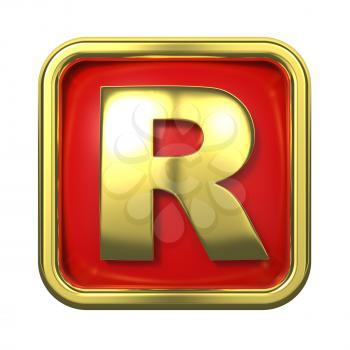 Gold Letter R on Red Background with Frame.