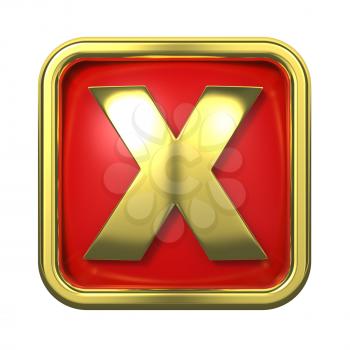 Gold Letter X on Red Background with Frame.