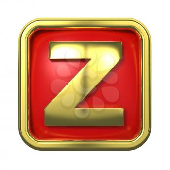 Gold Letter Z on Red Background with Frame.