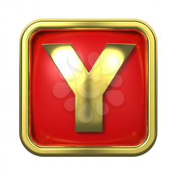Gold Letter Y on Red Background with Frame.