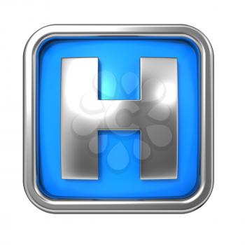 Silver Letter in Frame, on Blue Background - Letter H