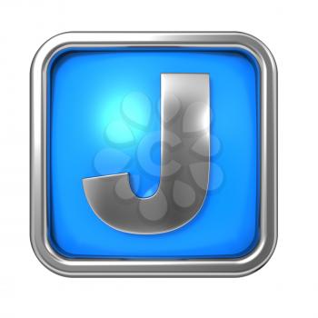 Silver Letter in Frame, on Blue Background - Letter J