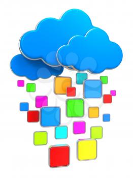 Internet Communication and Cloud Computing Concept: Clouds with Blank Icon Frames Isolated on White.