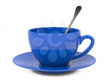 Blue Cup with Spoon Isolated on White Background.