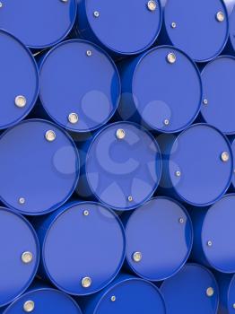 Oil Barrels or Chemical Drums Stacked Up. Industrial Background.