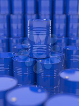 Blue Oil Barrels. Industrial Background with Selective Focus.