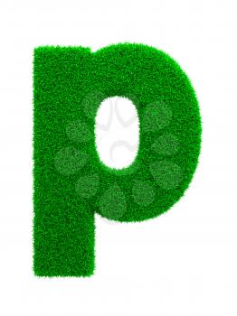 Grass Letter P Isolated on White Background.