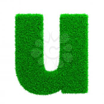 Grass Letter U Isolated on White Background.