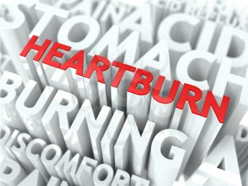 Heartburn Concept. The Word of Red Color Located over Text of White Color.