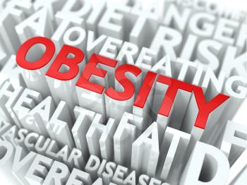 Obesity Concept. The Word of Red Color Located over Text of White Color.