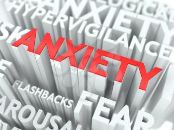 Anxiety Concept. The Word of Red Color Located over Text of White Color.