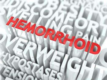 Hemorrhoid Concept. The Word of Red Color Located over Text of White Color.