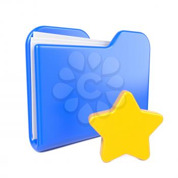 Blue Folder with Toon Yellow Star. Isolated on White.