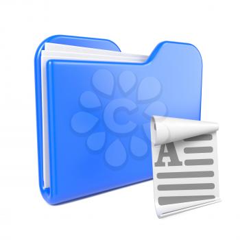 Blue Folder with Toon File Icon. Isolated on White.