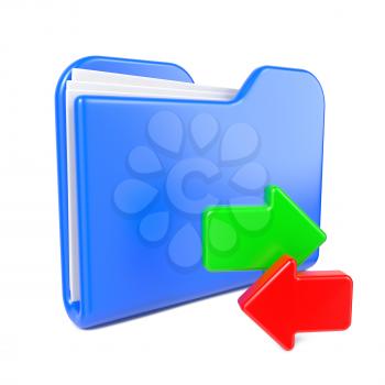 Blue Folder with Green and Red Arrow. Isolated on White.