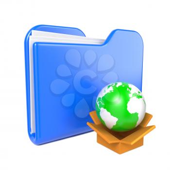 Blue Folder with Green Earth Globe. Isolated on White.