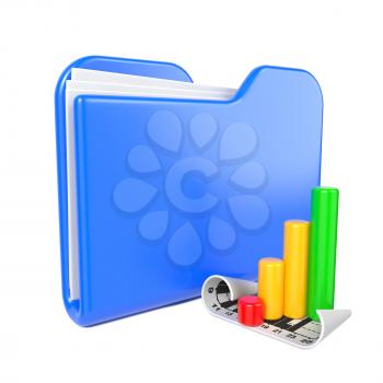 Blue Folder with Infograph Icon. Isolated on White.