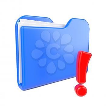 Blue Folder with Red Exclamation Sign. Isolated on White.