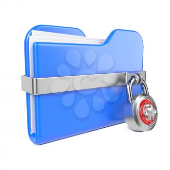 Blue Folder with Toon Padlock. Isolated on White.