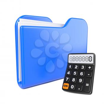 Blue Folder with Toon Calculator. Isolated on White.