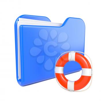 Blue Folder with Toon Lifebuoy. Isolated on White.