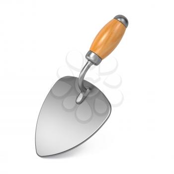 Construction Trowel with Wooden Handle. Isolated on White Background.