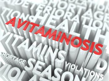 Avitaminosis Concept. The Word of Red Color Located over Text of White Color.