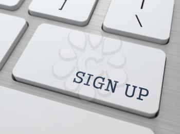 Sign Up Concept. Button on Modern Computer Keyboard with Word Partners on It.