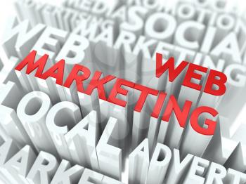 Web Marketing Concept. The Word of Red Color Located over Text of White Color.