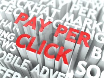 Pay Per Click (PPC) Concept. The Word of Red Color Located over Text of White Color.