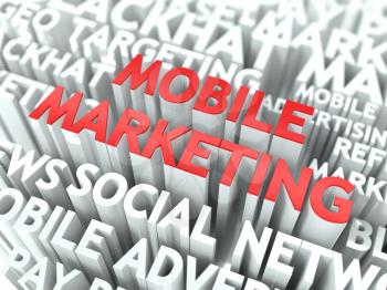 Mobile Marketing Concept. The Word of Red Color Located over Text of White Color.