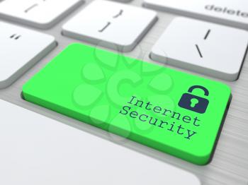 Internet Security Concept. Button on Green Modern Computer Keyboard. 3D Render.