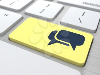Blank Speech Bubbles on Yellow Computer Button. Social Media Concept.