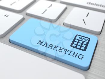 Marketing Concept. Marketing Word on Blue Computer Button.