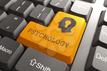 Orange Psichology Button on Computer Keyboard. Psychology Concept.