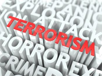 Terrorism Concept. The Word of Red Color Located over Text of White Color.