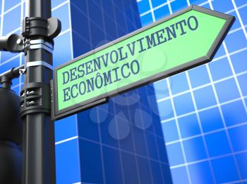 Development Concept. Economic and Development Sign (Portuguese) on Blue Background.