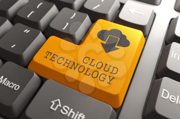 Orange Cloud Tecnology Button on Computer Keyboard. Internet Concept.
