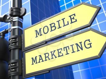 Business Concept. Mobile Marketing Sign on Blue Background.