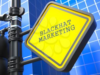Business Concept. Blackhat Marketing Waymark on Blue Background.