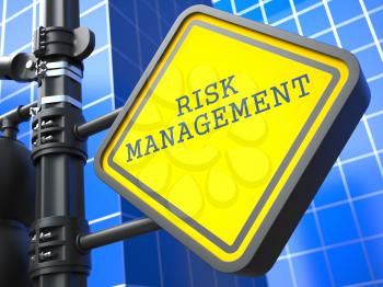 Business Concept. Risk Management Waymark on Blue Background.