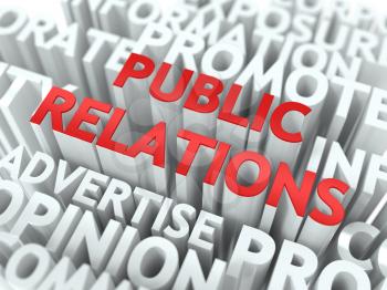 Public Relations (PR) Concept. The Word of Red Color Located over Text of White Color.