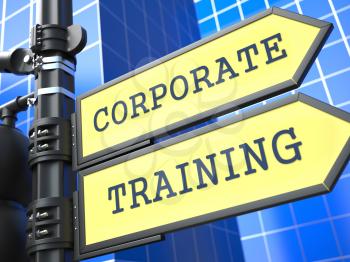 Education Concept. Corporate Training Roadsign on Blue Background.