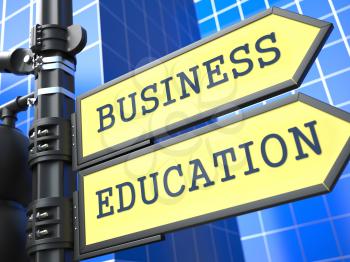 Education Concept. Business education Roadsign on Blue Background.