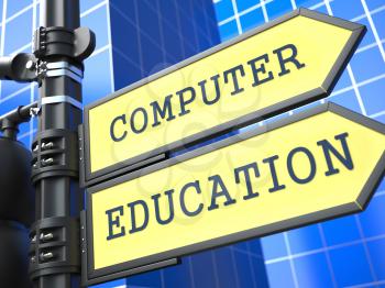 Education Concept. Computer Education Roadsign on Blue Background.