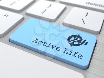 Lifestyle Concept - The Blue Active Life Button on Modern Computer Keyboard. 3D Render.