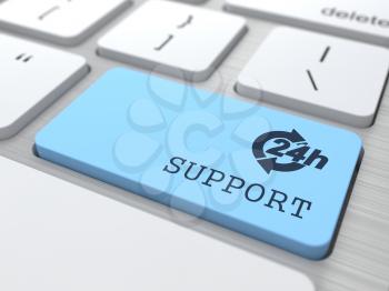 Customers Service Concept - The Blue Support Button on Modern Computer Keyboard. 3D Render.