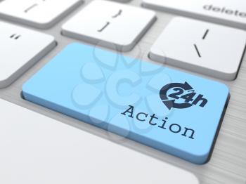 The Blue Action Button on Modern Computer Keyboard. 3D Render.