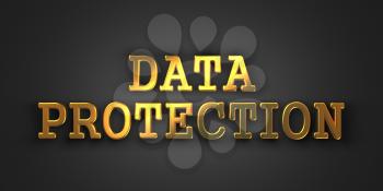 Data Protection. Gold Text on Dark Background. Information Concept. 3D Render.