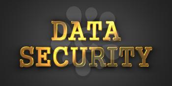 Data Security. Gold Text on Dark Background. Information Concept. 3D Render.